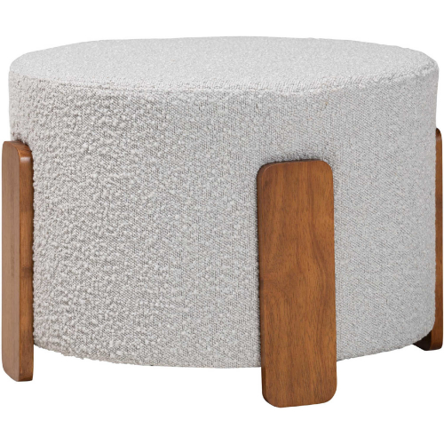 Finlay Ottoman in Walnut Brown Finish Wood & Light Grey Boucle Fabric