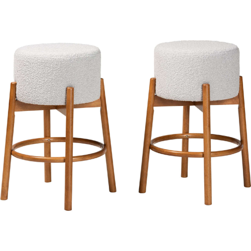 Olwen Bar Stool in Light Grey Boucle Fabric & Walnut Brown Finish Wood (Set of 2)