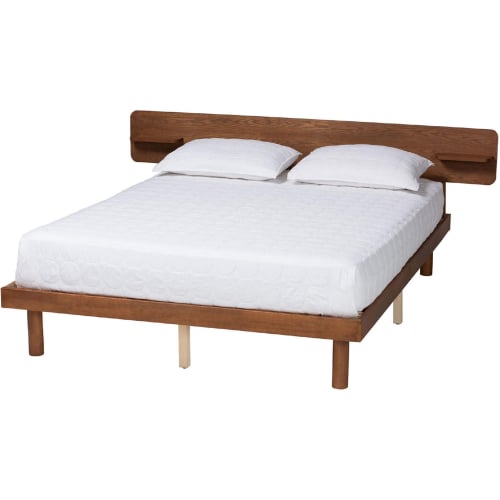 Morana Queen Platform Bed w/ Shelf in Walnut Brown Finish Wood