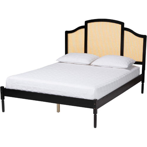 Librina Queen Platform Bed in Black Wood & Woven Rattan