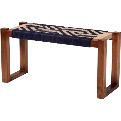 Prunella Bench in Navy Blue & Natural Brown Seagrass & Acacia Wood