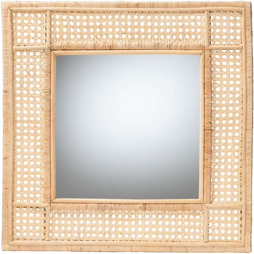 Josepha Accent Wall Mirror in Natural Brown Rattan