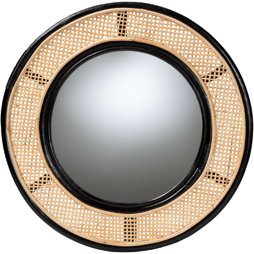 Tacita Wall Mirror in Black & Natural Brown Rattan