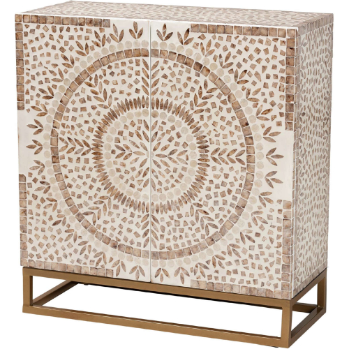 Ercilia Storage Cabinet in White & Rustic Brown Mother of Pearl