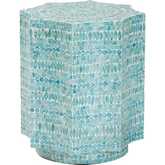 Olesia End Table in Blue Mother of Pearl & White