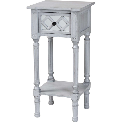 Gellert 1 Drawer End Table in Grey Finish Wood & Mirror