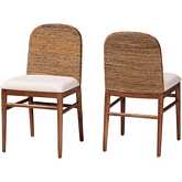 Nadim Dining Chair in Wood, Natural Seagrass & White Fabric (Set of 2)