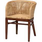 Papua Dining Chair in Walnut Brown Finish Wood & Natural Rattan