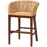 Papua Counter Stool in Walnut Brown Finish Wood & Natural Rattan