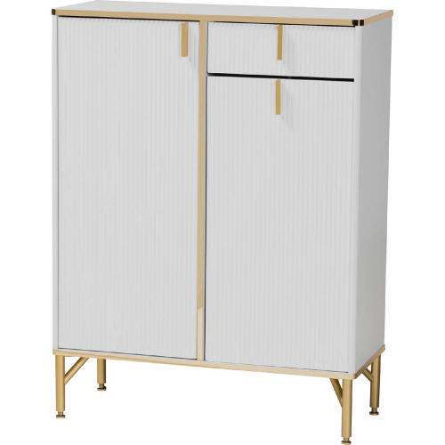 Lilac 2 Door Shoe Cabinet in White Wood & Gold Metal