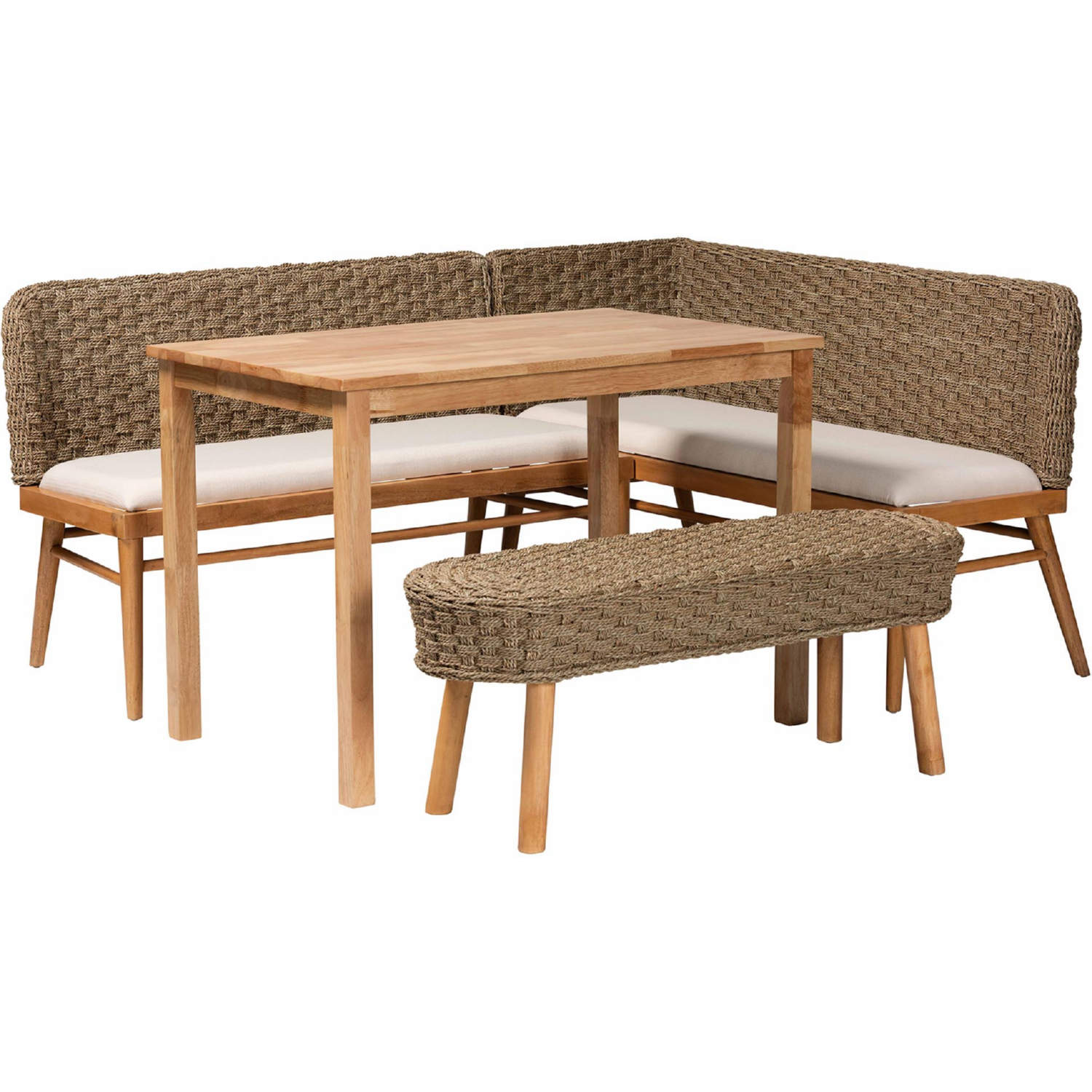 Home Baxton Studio Denver 4 Piece Dining Nook Set in Seagrass