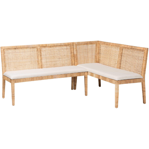 Kalimantan 2 Piece Banquette Set in Light Honey Rattan & White Fabric