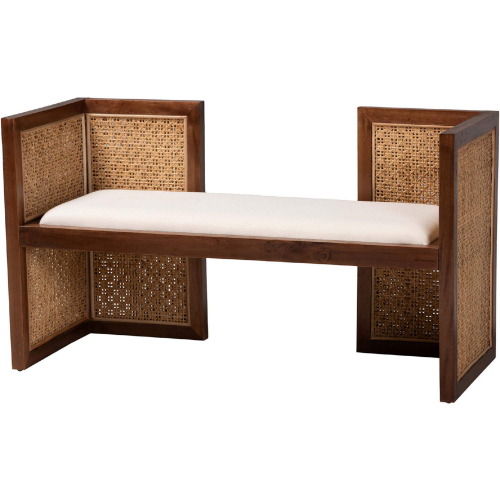 Lovina Accent Bench in Honey Rattan, Acacia Wood & Neutral Fabric