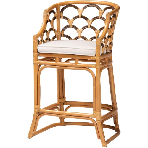 Veneto Bar Stool Light Honey & Dark Brown Rattan & White Fabric