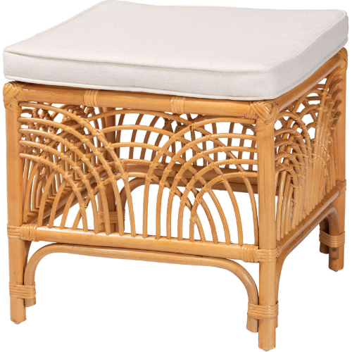 Materra Ottoman in Natural Brown Rattan & White Fabric