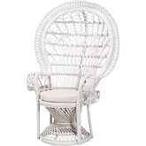 Kallima Peacock Accent Chair in White Natural Rattan & White Fabric