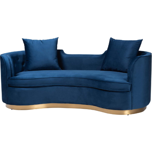 Deserae Sofa in Navy Blue Velvet & Brushed Gold Metal