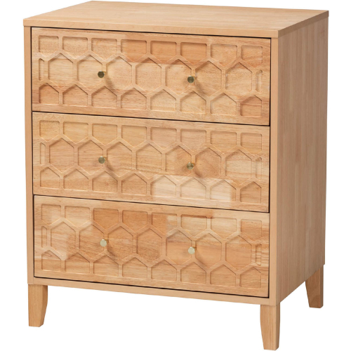 Hosea 3 Drawer Chest in Natural Finish Carved Honeycomb Wood