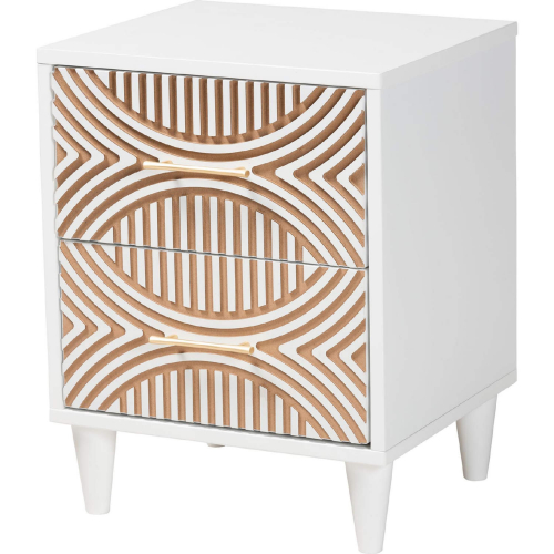 Louetta 2 Drawer Nightstand in Carved Coastal White & Natural Wood