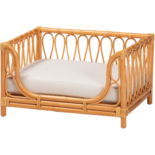 Kierra Pet Bed in Honey Finish Rattan & White Fabric