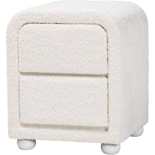 Bonilla 2 Drawer Nightstand in White Teddy Bear Fabric & White Wood