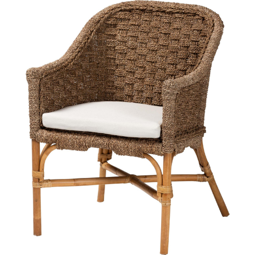 Luis Accent Arm Chair in Natural Seagrass, Rattan & Fabric