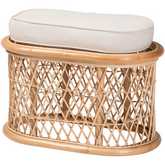 Ladonna Ottoman in Natural Rattan & Neutral Fabric