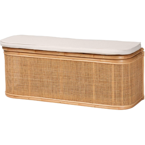 Ishana Storage Bench in Natural Rattan & White Fabric