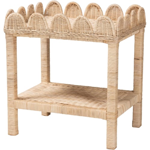 Sumana Scallop Side Table in Natural Rattan & Mahogany