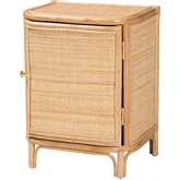 Keita Nightstand in Natural Rattan & Mahogany Wood