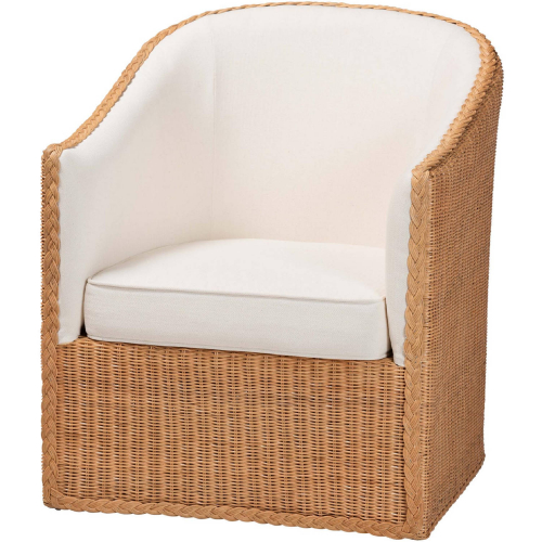 Tessa Accent Arm Chair in Light Honey Finish Rattan & White Fabric