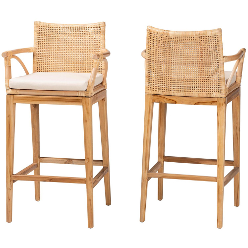 Storsel Bar Stool in Wood & Natural Rattan (Set of 2)