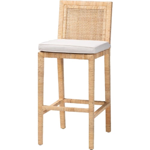 Sofia Bar Stool in Natural Rattan & Neutral Fabric