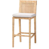 Sofia Bar Stool in Natural Rattan & Neutral Fabric