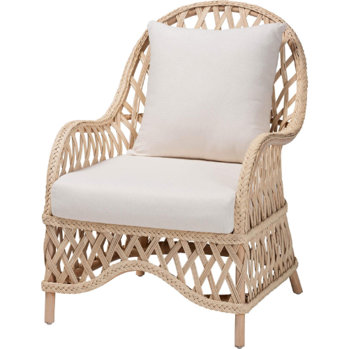 Florence Accent Arm Chair in Ivory Braided Rattan & Neutral Fabric