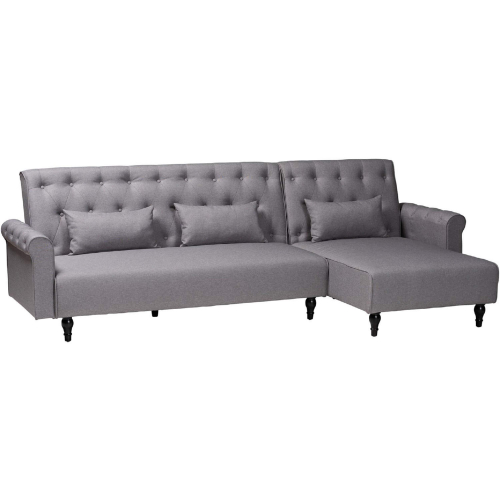 Chesterfield Convertible Sleeper Sectional Sofa w/ Right Chaise in Tufted Grey Fabric