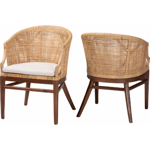 Lumajang Dining Chair in Wood, Light Honey Rattan & White Fabric (Set of 2)