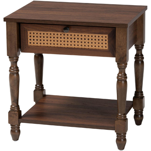 Roden Nightstand in Dark Brown Wood & Rattan