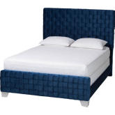 Emlyn Queen Panel Bed in Navy Blue Velvet Fabric