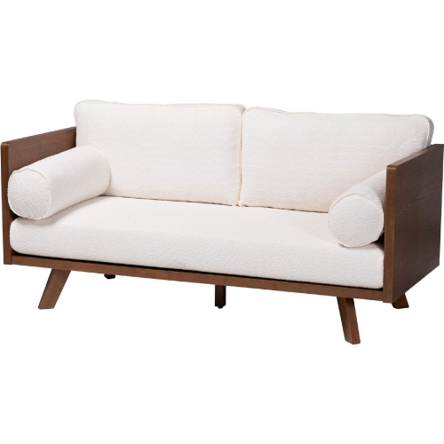 Uriel Sofa in Cream Boucle Fabric & Walnut Brown Finish Wood