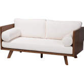 Uriel Sofa in Cream Boucle Fabric & Walnut Brown Finish Wood