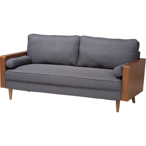 Harleson Sofa in Walnut Brown Finish Wood & Grey Fabric