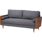 Harleson Sofa in Walnut Brown Finish Wood & Grey Fabric