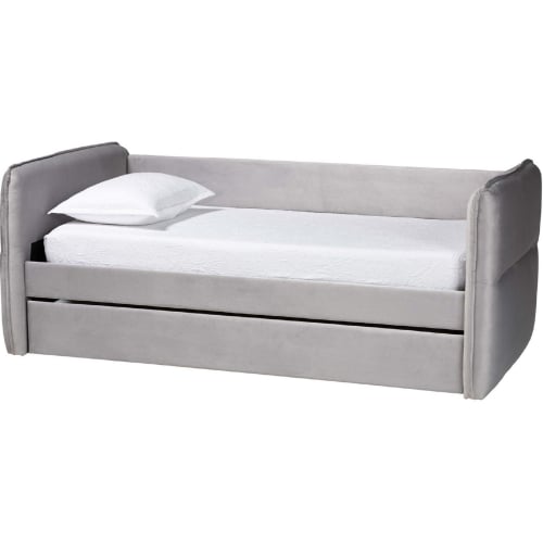 Finch Full Daybed with Twin Trundle in Light Grey Velvet Fabric