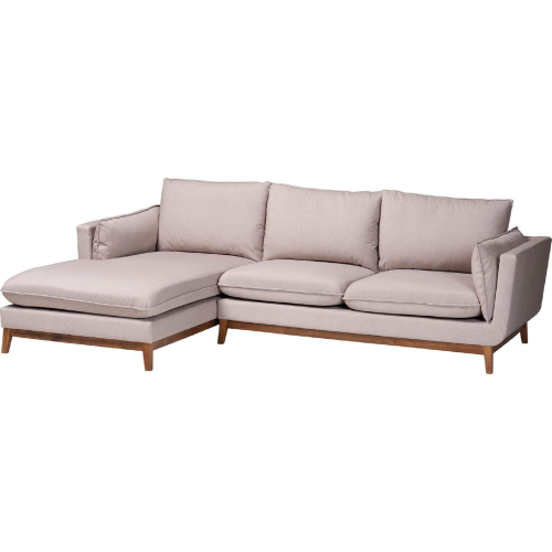 Olson Sectional Sofa w/ Left Facing Chaise in Beige Fabric & Wood