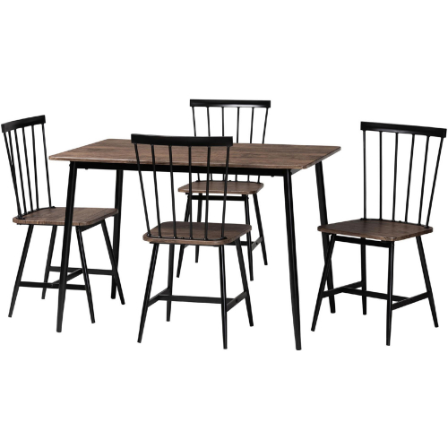 Cardinal Dining Set in Dark Brown Wood & Black Metal