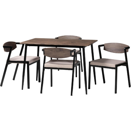 Revelin Dining Set in Beige Fabric, Wood & Black Metal