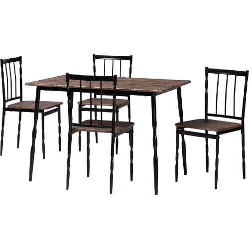 Nevan 5 Piece Dining Set in Brown Wood & Black Metal