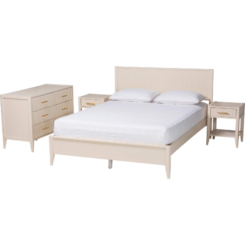 Primrose Queen 4 Piece Bedroom Set in Ivory Fluted Wood