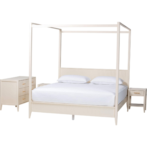 Primrose King 4 Piece Canopy Bedroom Set in Ivory Fluted Wood